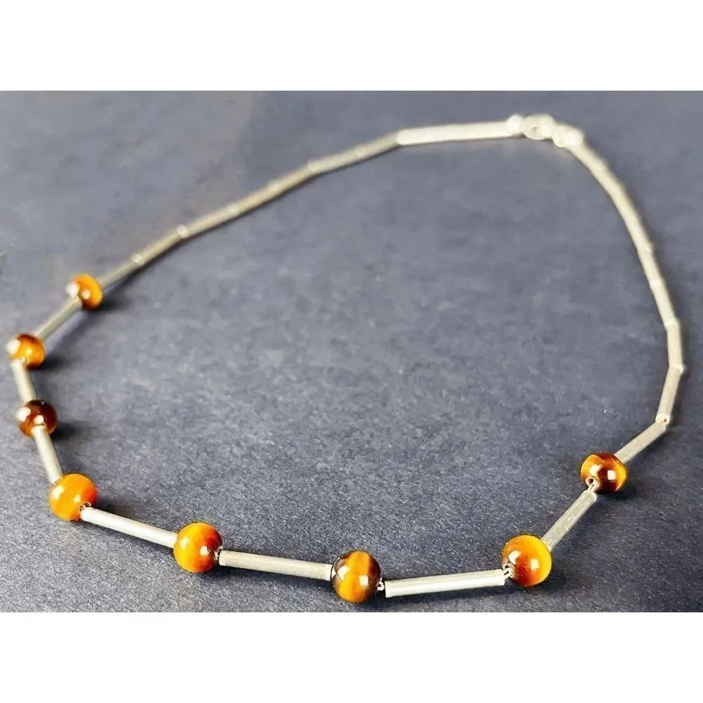 Artisan made Sterling Silver and Tigers Eye Choker Necklace